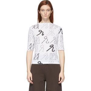 Danielle Cathari Black and White Krul Emblazoned Semi-Sheer Top Blouse Size M